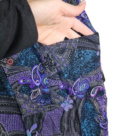 Vintage 80s MAXX FM Short Sleeve Paisley Mens Shirt Size M Black Purple Rayon - Picture 3 of 5